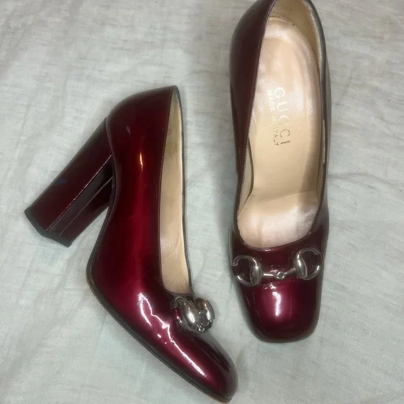 Gucci Red Patent Leather Block Heel Pumps - Picture 1 of 5